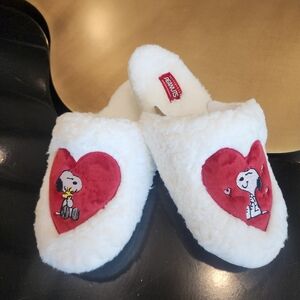 Women's White Slippers with Red Heart